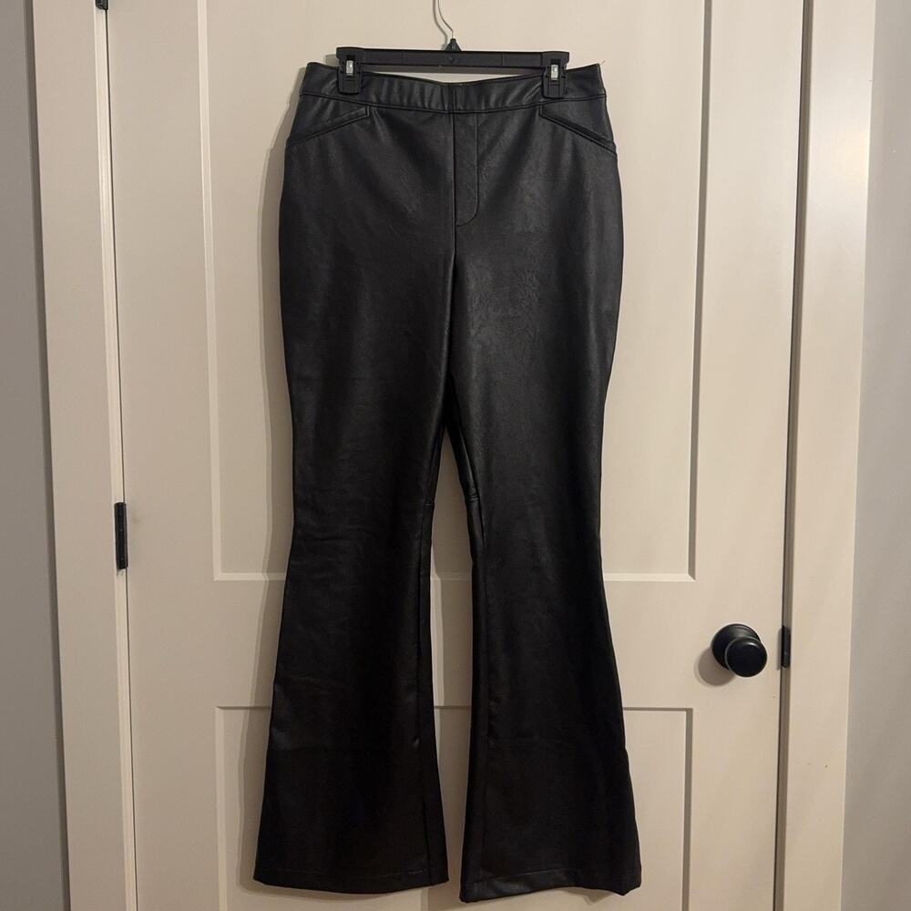 Spanx Dress Pants Sz XL Black Faux Leather Flare Bootcut Pull On Stretch Rocker